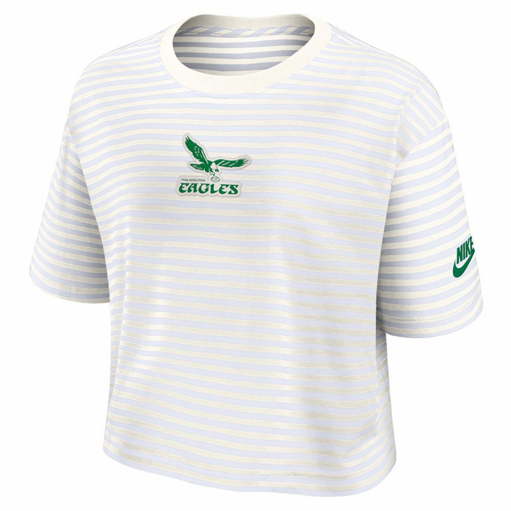 Nike Philadelphia Eagles Women's Striped Cropped T-Shirt Yellow/Cream