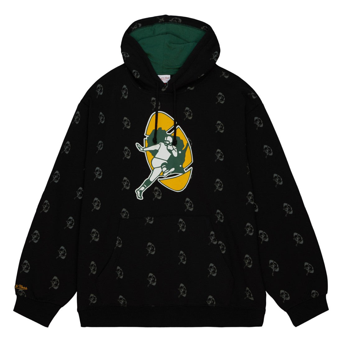 Mitchell & Ness Green Bay Packers Allover Print Fleece Pullover Hoodie Black