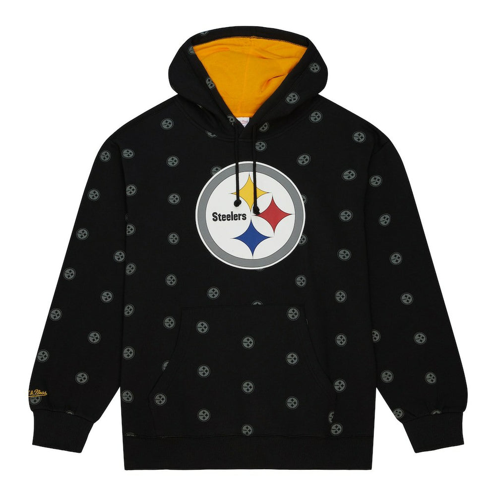 Mitchell & Ness Pittsburgh Steelers Allover Print Fleece Pullover Hoodie Black