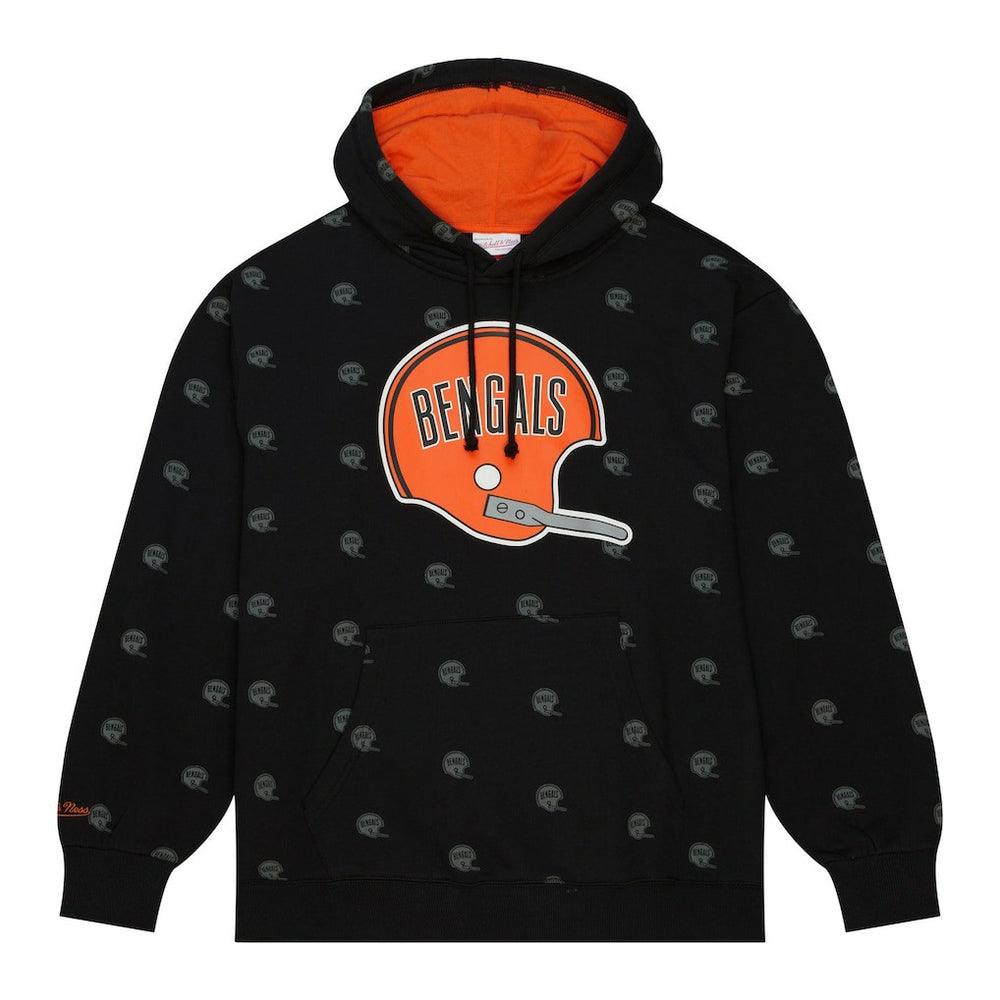 Mitchell & Ness Cincinnati Bengals Allover Print Fleece Pullover Hoodie Black