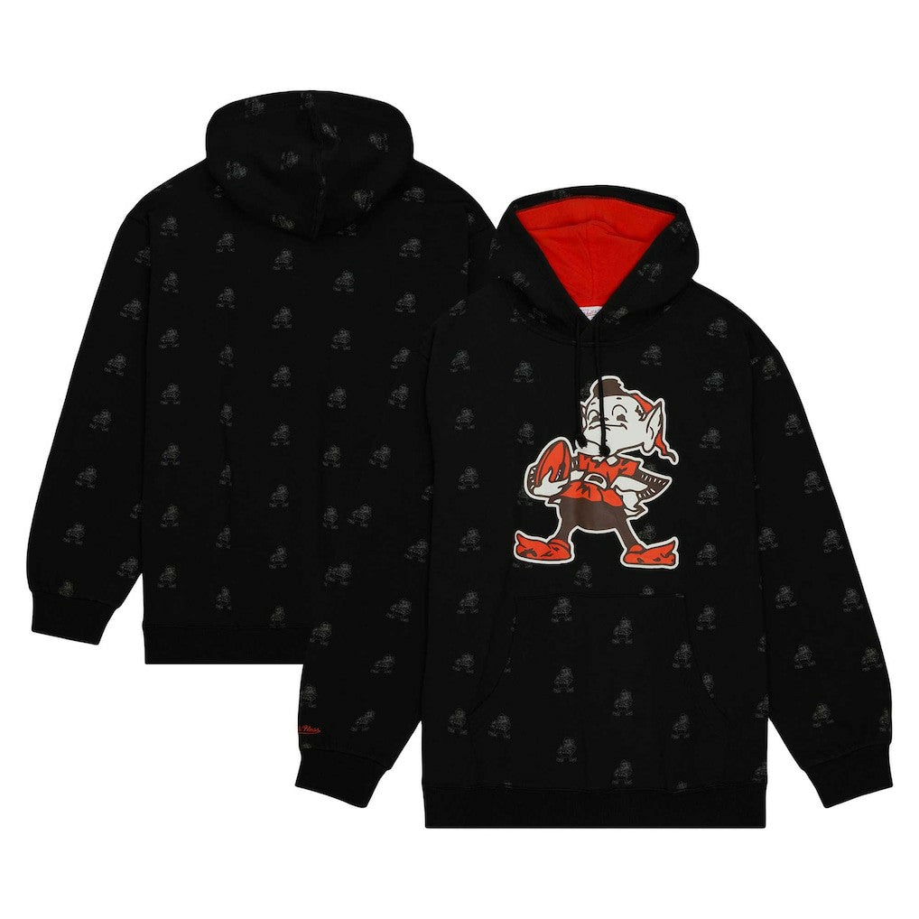 Mitchell & Ness Cleveland Browns Allover Print Fleece Pullover Hoodie Black