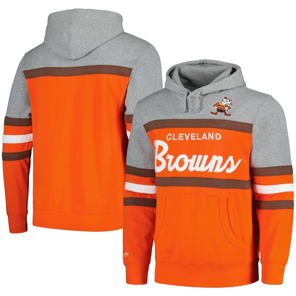 Mitchell & Ness Cleveland Browns Head Coach Pullover Hoodie Orange/Heather Gray