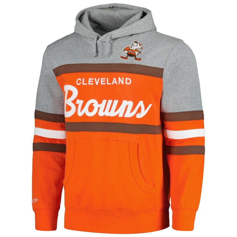 Mitchell & Ness Cleveland Browns Head Coach Pullover Hoodie Orange/Heather Gray