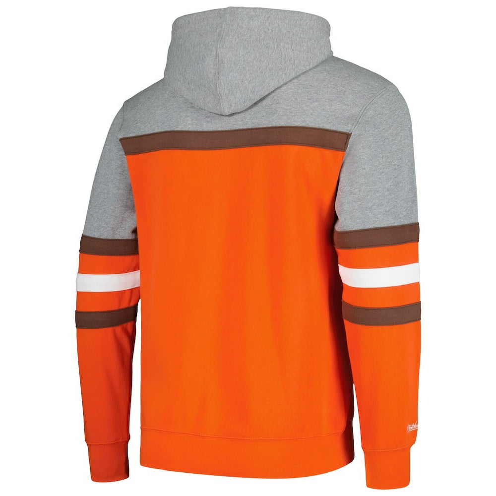 Mitchell & Ness Cleveland Browns Head Coach Pullover Hoodie Orange/Heather Gray