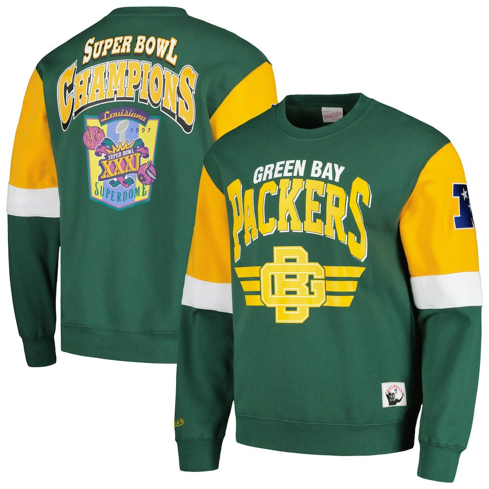 Mitchell & Ness Green Bay Packers Gridiron Classics Allover 3.0 Pullover Sweatshirt Green