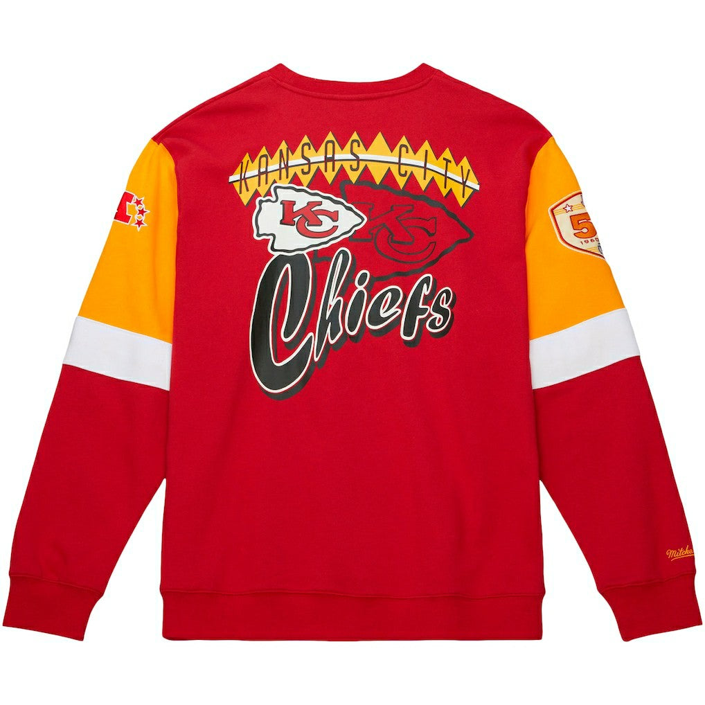 Mitchell & Ness Kansas City Chiefs Gridiron Classics Allover 3.0 Pullover Sweatshirt Scarlet