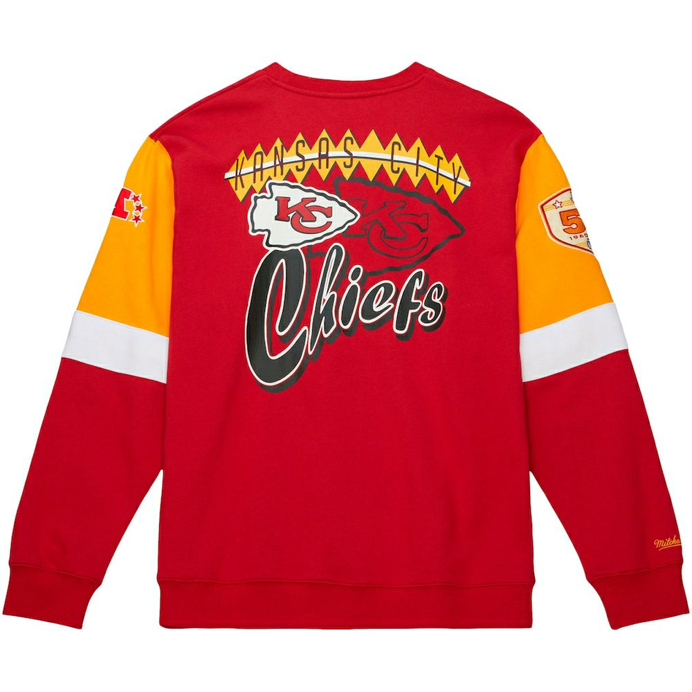 Mitchell & Ness Kansas City Chiefs Gridiron Classics Allover 3.0 Pullover Sweatshirt Scarlet
