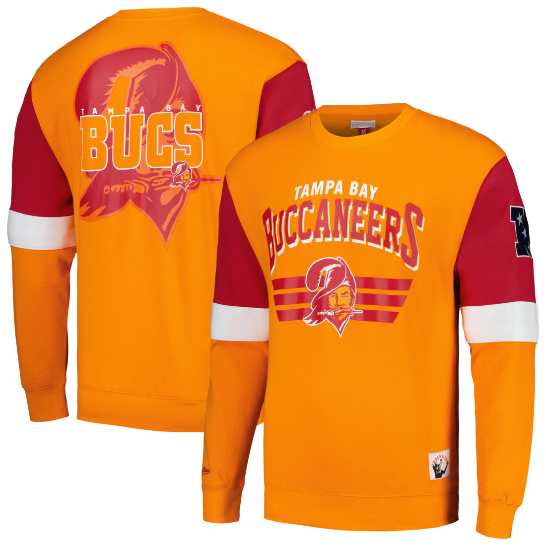 Mitchell & Ness Tampa Bay Buccaneers Gridiron Classics Allover 3.0 Pullover Sweatshirt Orange
