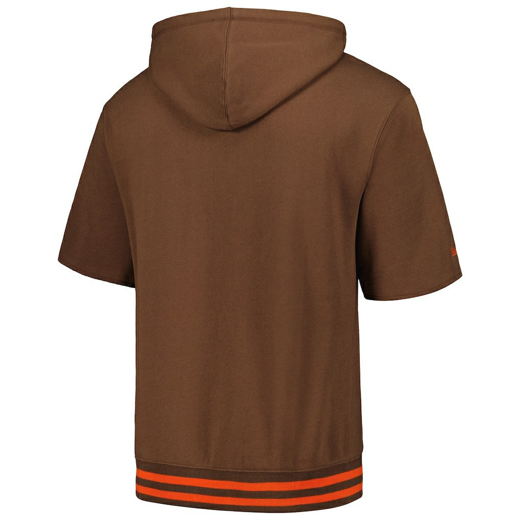 Mitchell & Ness Cleveland Browns Pre-Game Short Sleeve Pullover Hoodie Brown