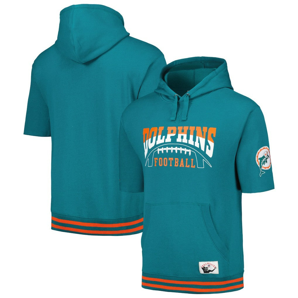 Mitchell & Ness Miami Dolphins Pre-Game Short Sleeve Pullover Hoodie Aqua