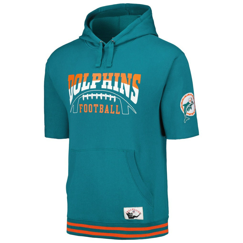 Mitchell & Ness Miami Dolphins Pre-Game Short Sleeve Pullover Hoodie Aqua