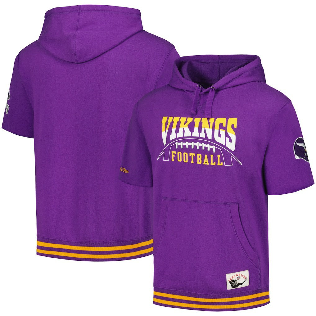 Mitchell & Ness Minnesota Vikings Pre-Game Short Sleeve Pullover Hoodie Purple