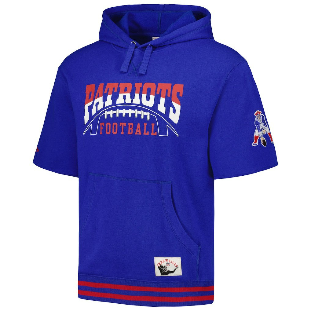 Mitchell & Ness New England Patriots Pre-Game Short Sleeve Pullover Hoodie Royal