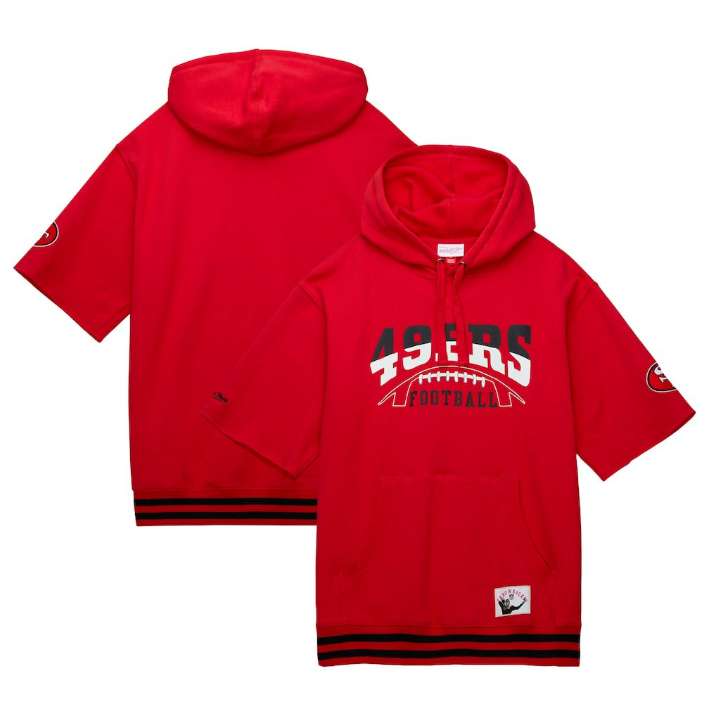 Mitchell & Ness San Francisco 49ers Pre-Game Short Sleeve Pullover Hoodie Scarlet