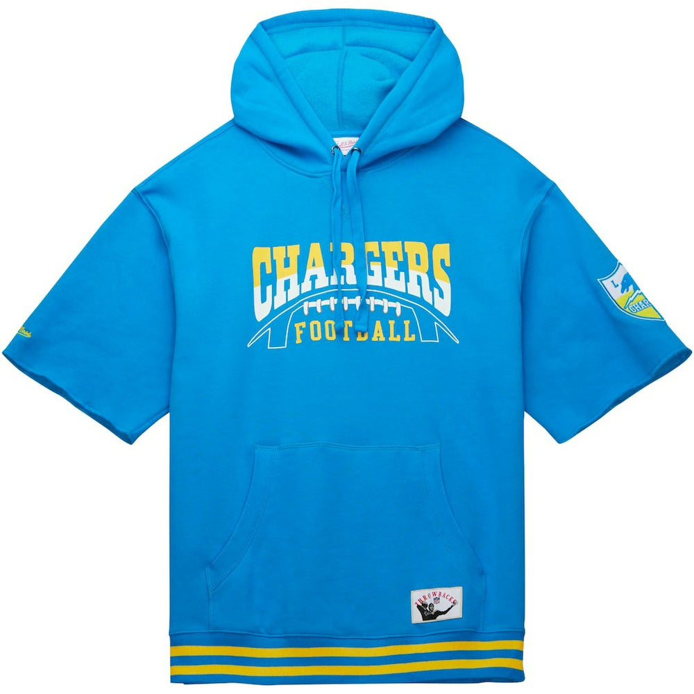 Mitchell & Ness Los Angeles Chargers Pre-Game Short Sleeve Pullover Hoodie Powder Blue