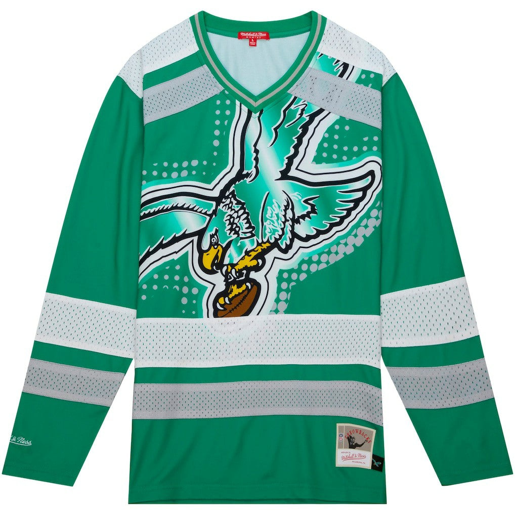 Mitchell & Ness Philadelphia Eagles Women's Big Face 7.0 Long Sleeve Jersey T-Shirt Green