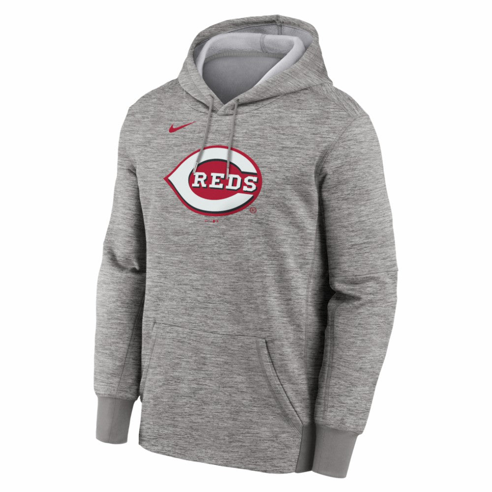 Cincinnati Reds Nike Primary Logo Therma Hoodie - Heather Gray - Nike on Sale
