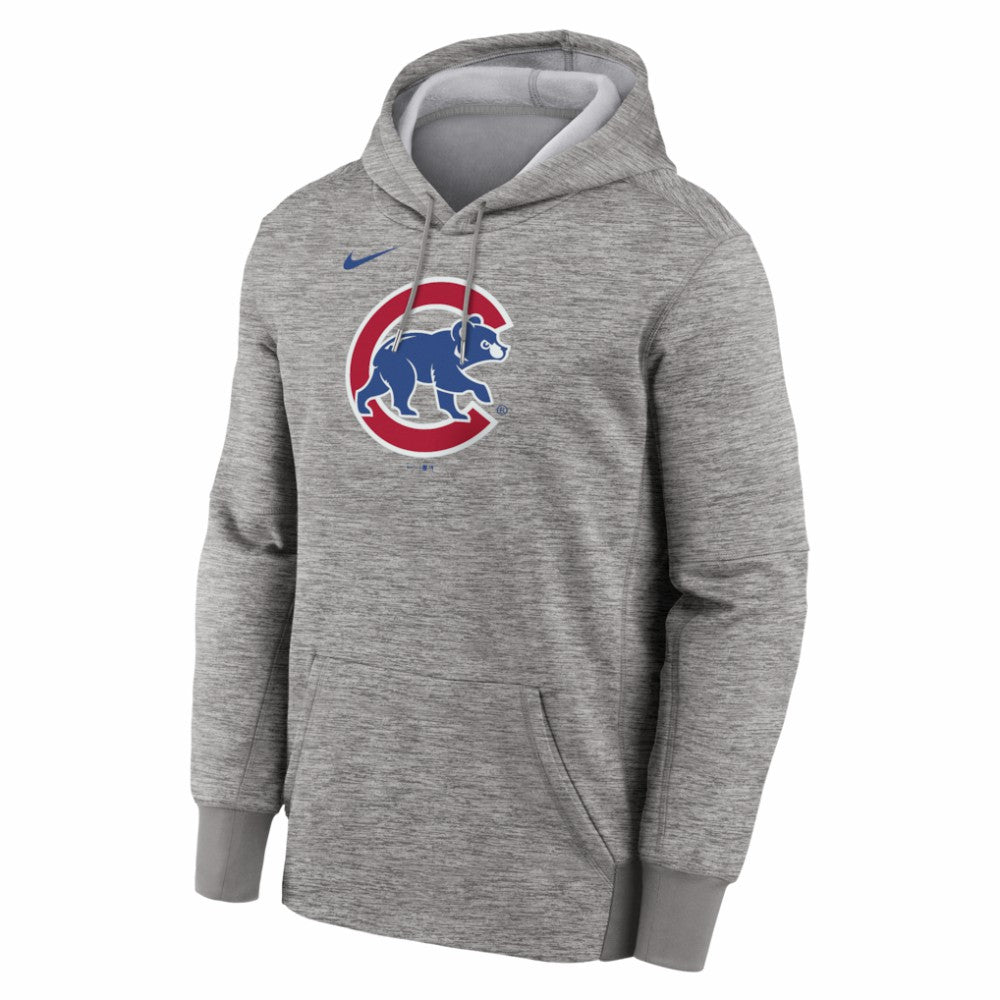 Chicago Cubs Nike Primary Logo Therma Hoodie - Heather Gray - Nike Online