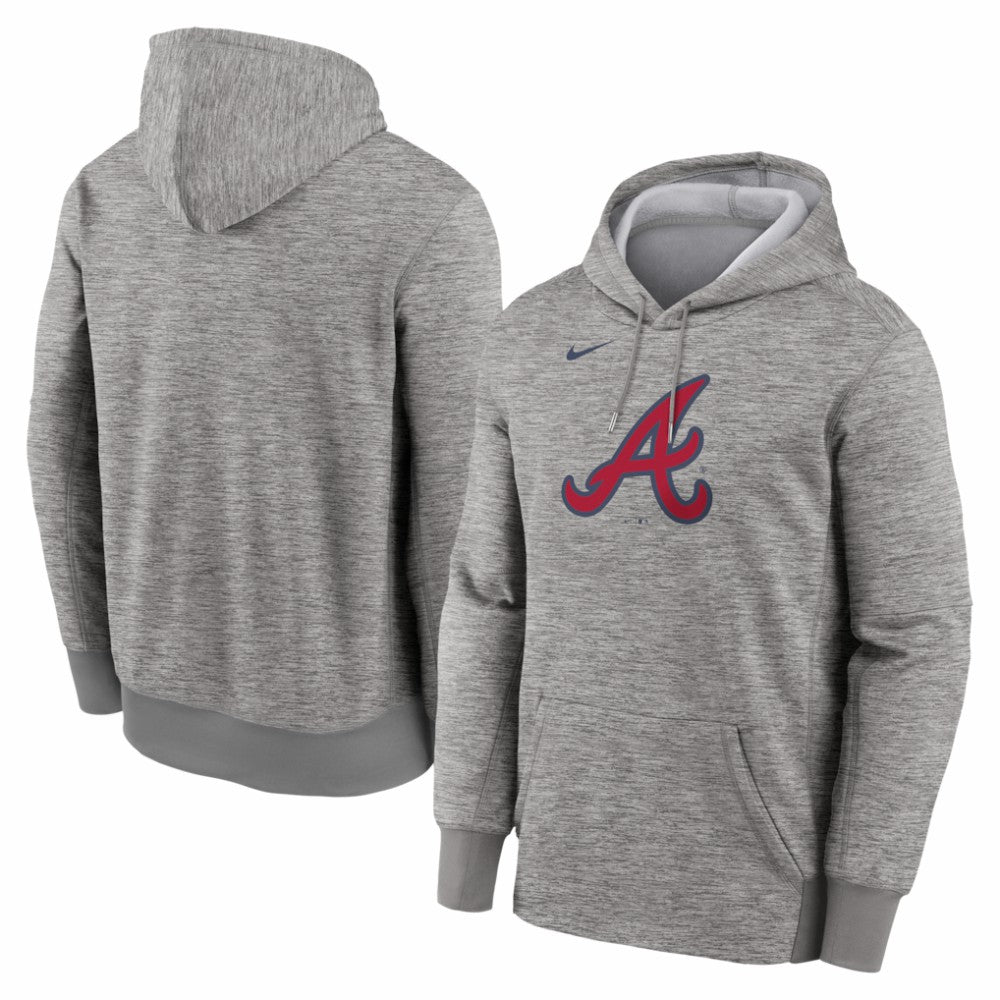 Atlanta Braves Nike Primary Logo Therma Hoodie - Heather Gray - Nike Lifestyle