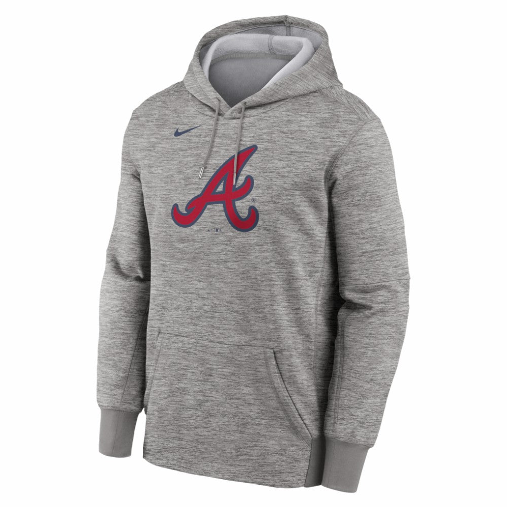 Atlanta Braves Nike Primary Logo Therma Hoodie - Heather Gray - Nike Lifestyle