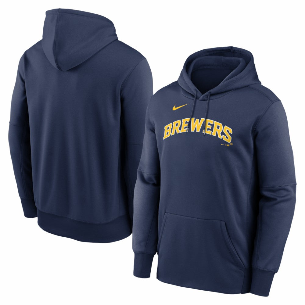 Milwaukee Brewers Nike Primary Wordmark Therma Hoodie - Navy - Nike Online