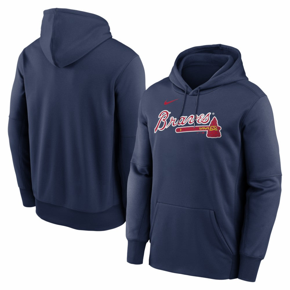 Atlanta Braves Nike Primary Wordmark Therma Hoodie - Navy - Nike Sale