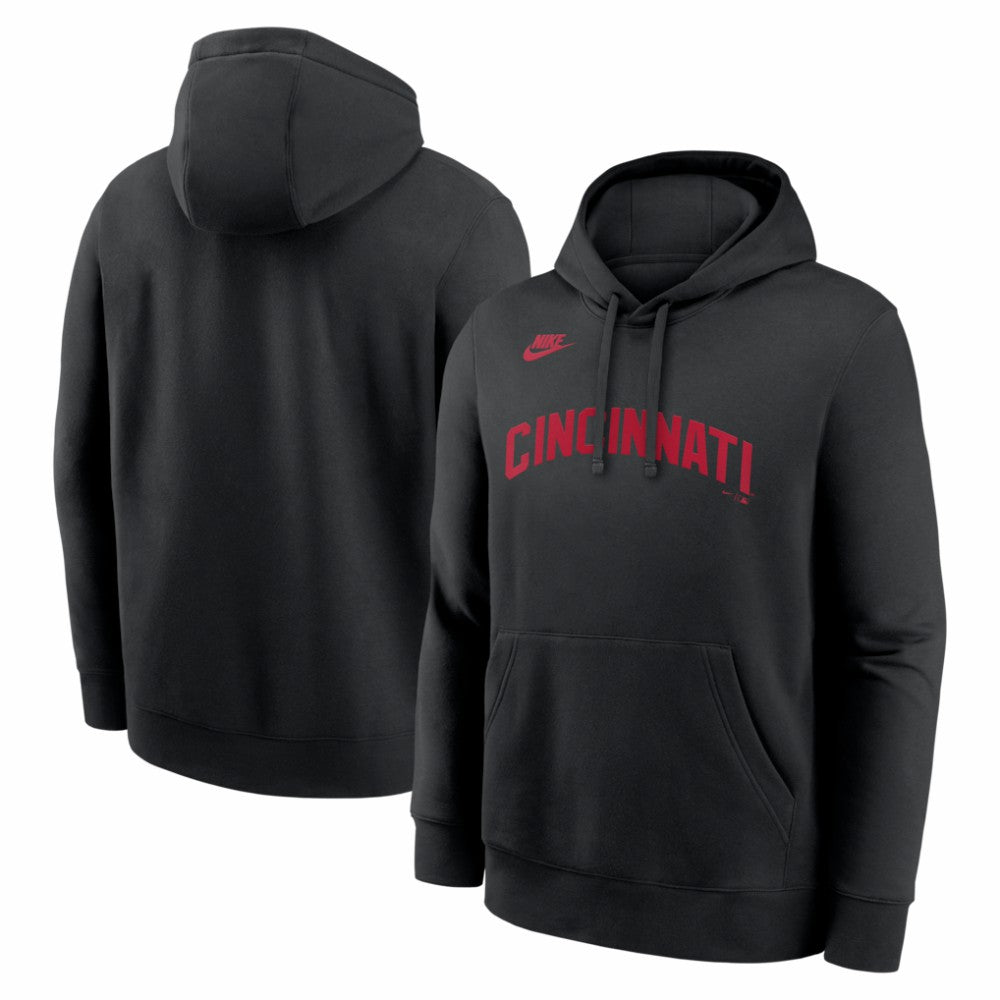 Cincinnati Reds Nike Cooperstown Collection Wordmark Club Hoodie - Black - Nike Lifestyle