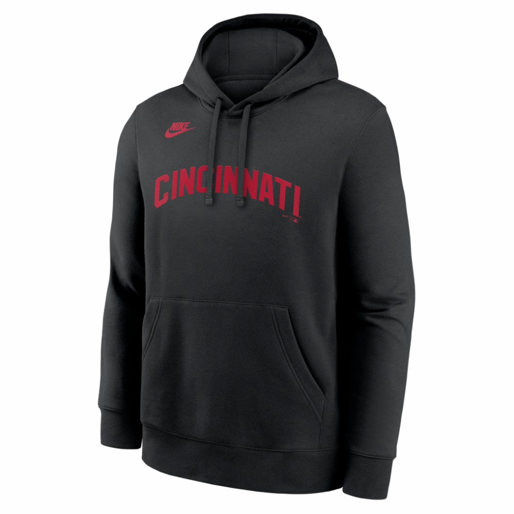 Cincinnati Reds Nike Cooperstown Collection Wordmark Club Hoodie - Black - Nike Lifestyle