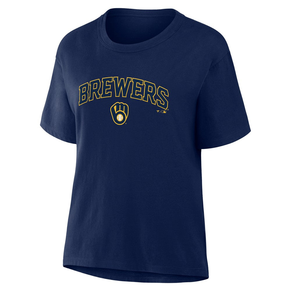 Milwaukee Brewers Fanatics Women's Lockup Legacy T-Shirt - Navy - Fanatics Online