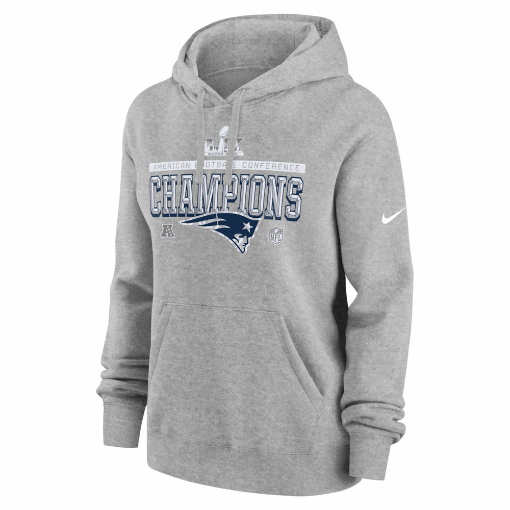 Nike New England Patriots Women's 2025 AFC Champions Locker Room Trophy Collection Club Fleece Hoodie Heather Gray