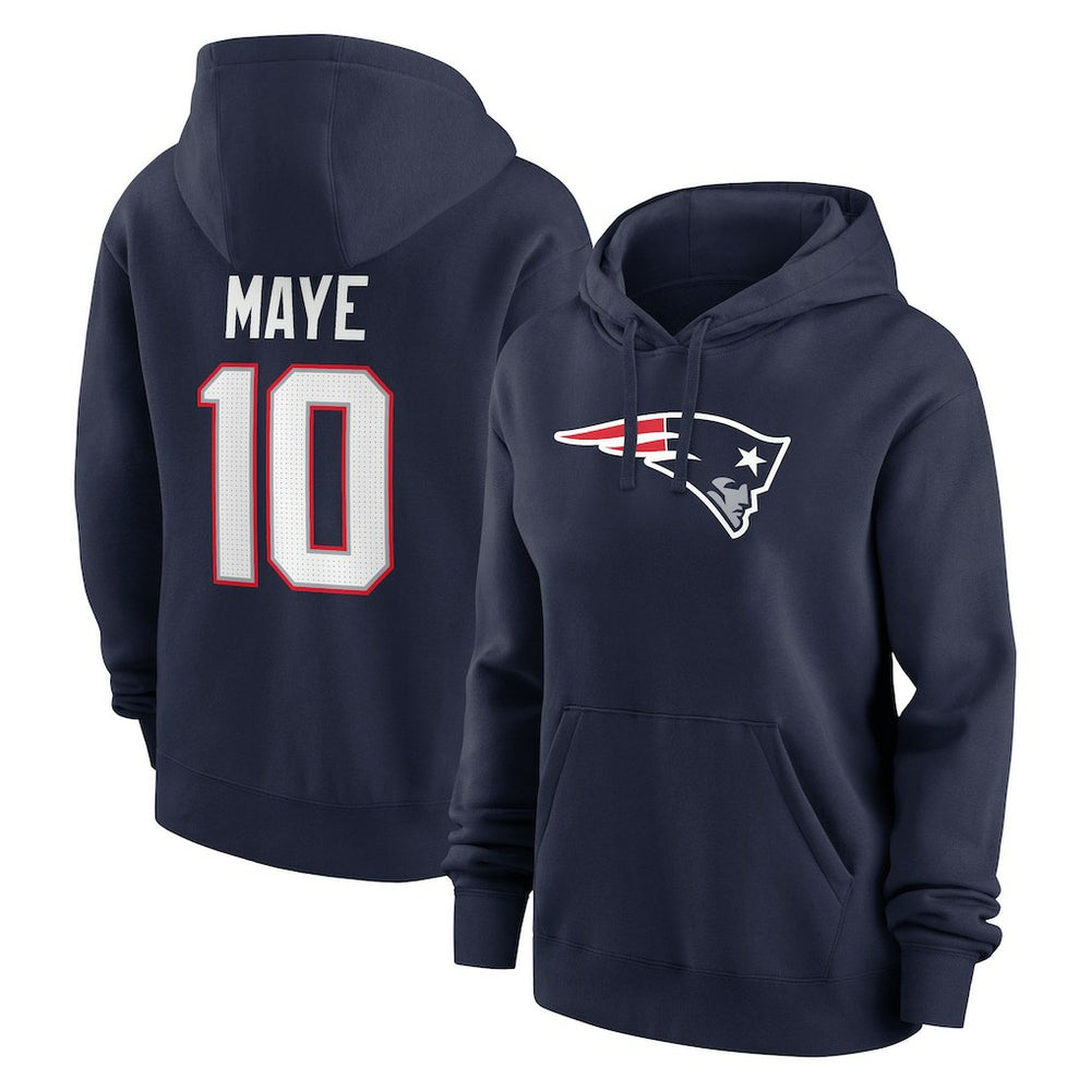 Nike Drake Maye New England Patriots Women's Player Name & Number Fleece Hoodie Navy