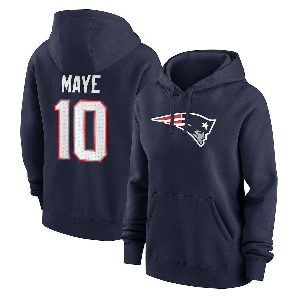 Nike Drake Maye New England Patriots Women's Player Name & Number Fleece Hoodie Navy
