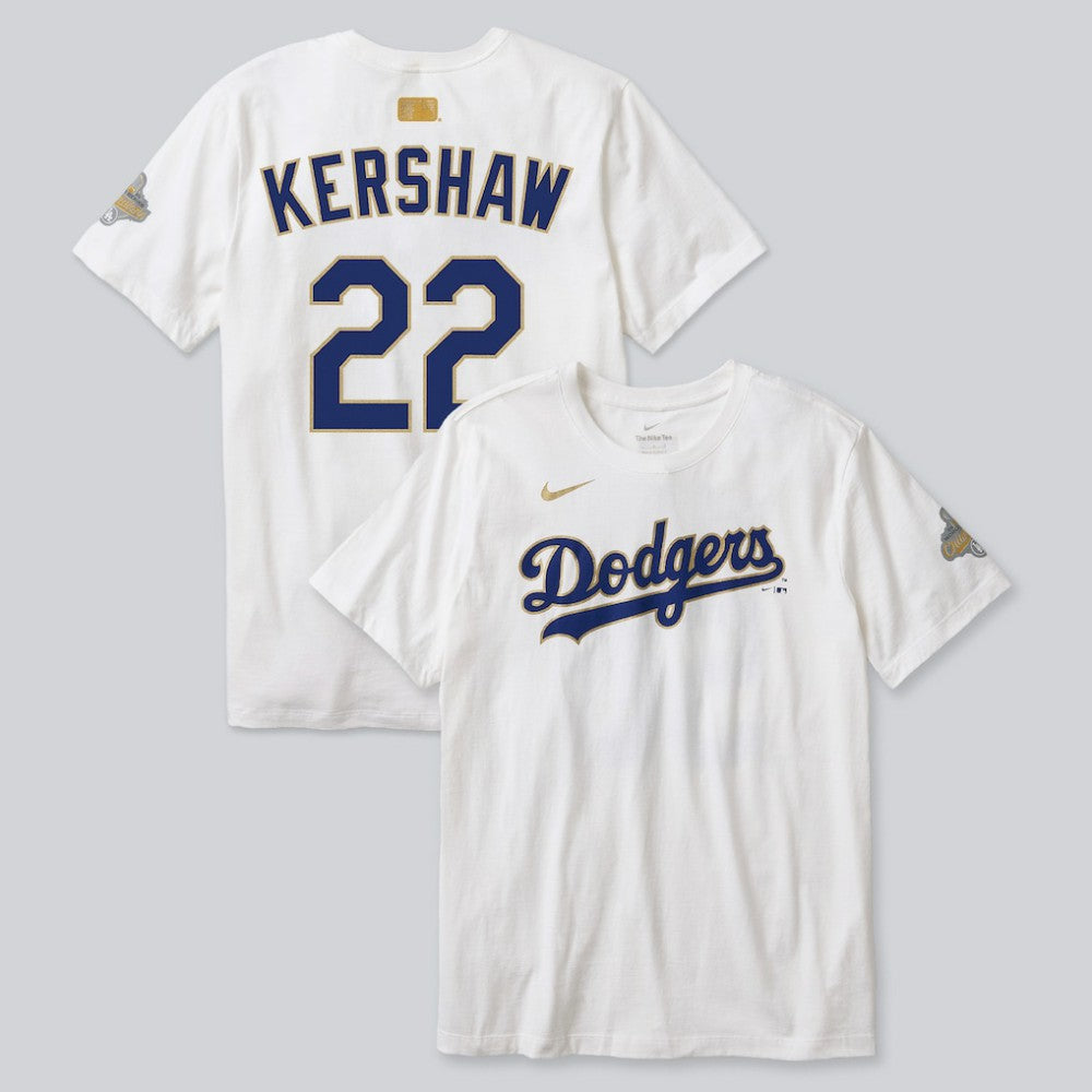 Clayton Kershaw Los Angeles Dodgers Nike 2026 Gold Collection Player Name & Number T-Shirt - White - Nike Lifestyle