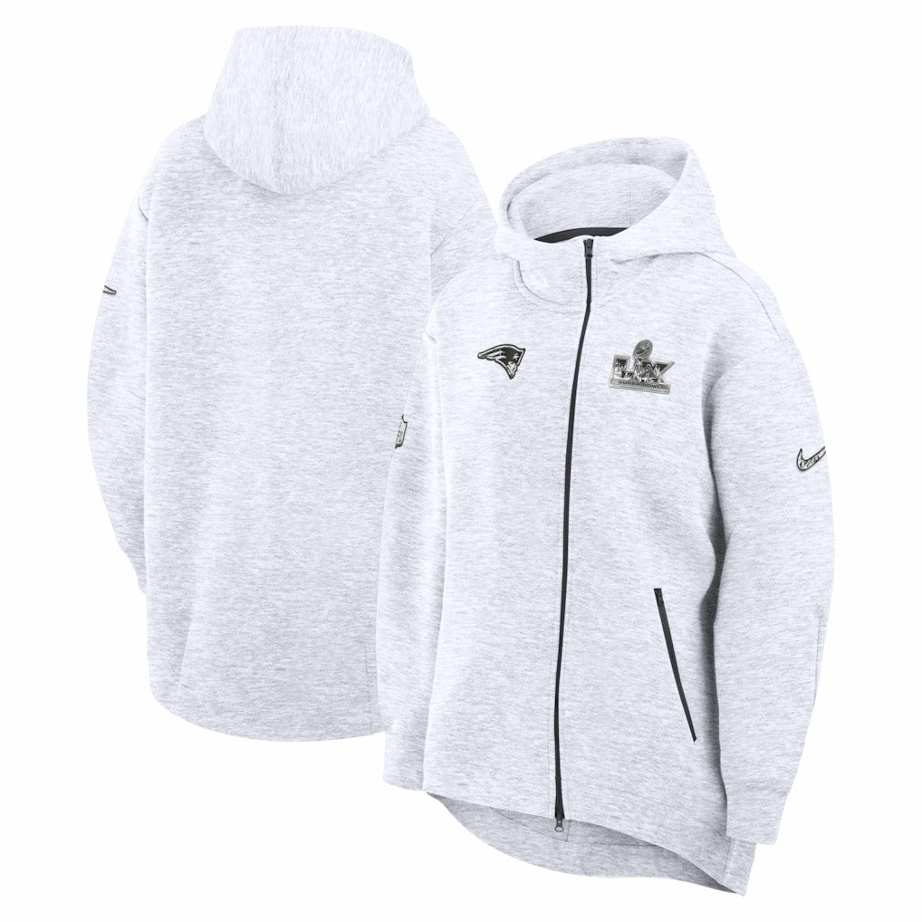 Nike New England Patriots Women's Super Bowl LX Opening Night Tech Fleece Full-Zip Hoodie Heather Gray