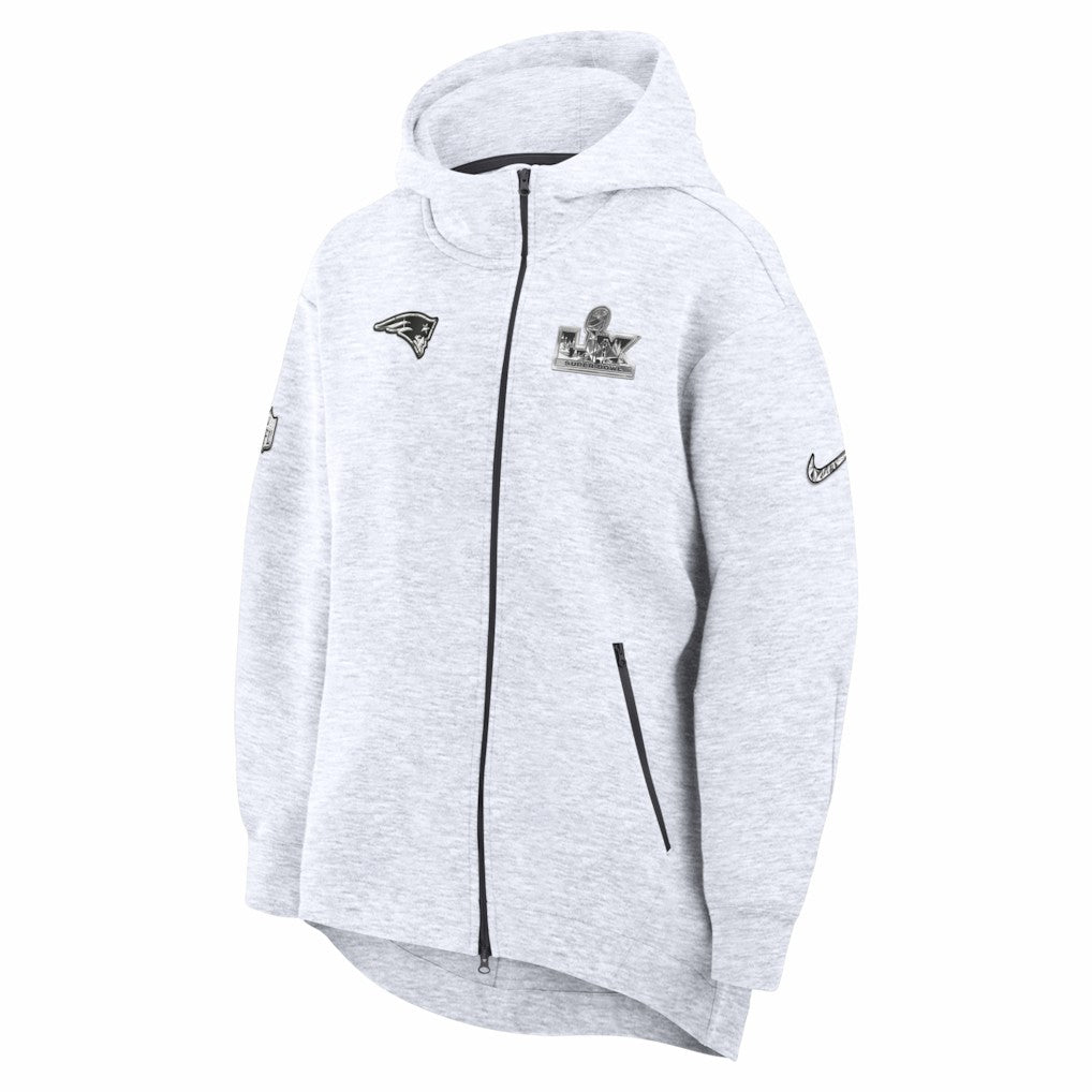 Nike New England Patriots Women's Super Bowl LX Opening Night Tech Fleece Full-Zip Hoodie Heather Gray