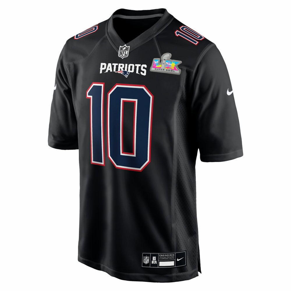 Nike Drake Maye New England Patriots Super Bowl LX Patch Carbon Fashion Game Jersey Black