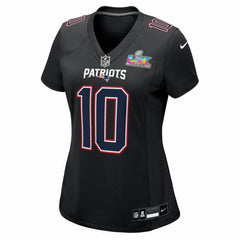 Nike Drake Maye New England Patriots Women's Super Bowl LX Patch Carbon Fashion Game Jersey Black