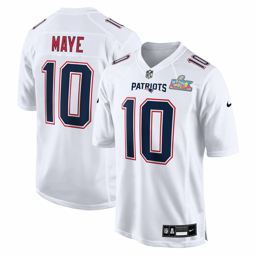 Nike Drake Maye New England Patriots Super Bowl LX Patch Tundra Fashion Game Jersey White