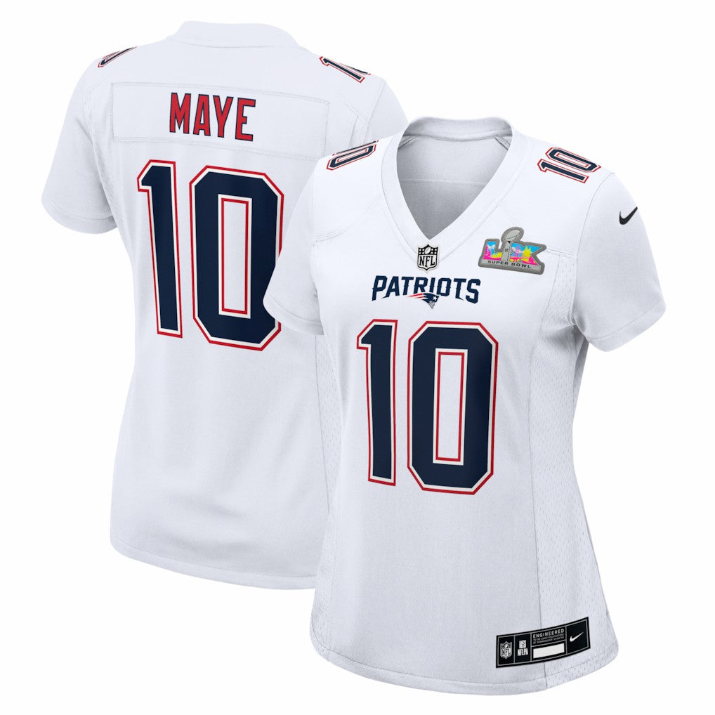 Nike Drake Maye New England Patriots Women's Super Bowl LX Patch Tundra Fashion Game Jersey White
