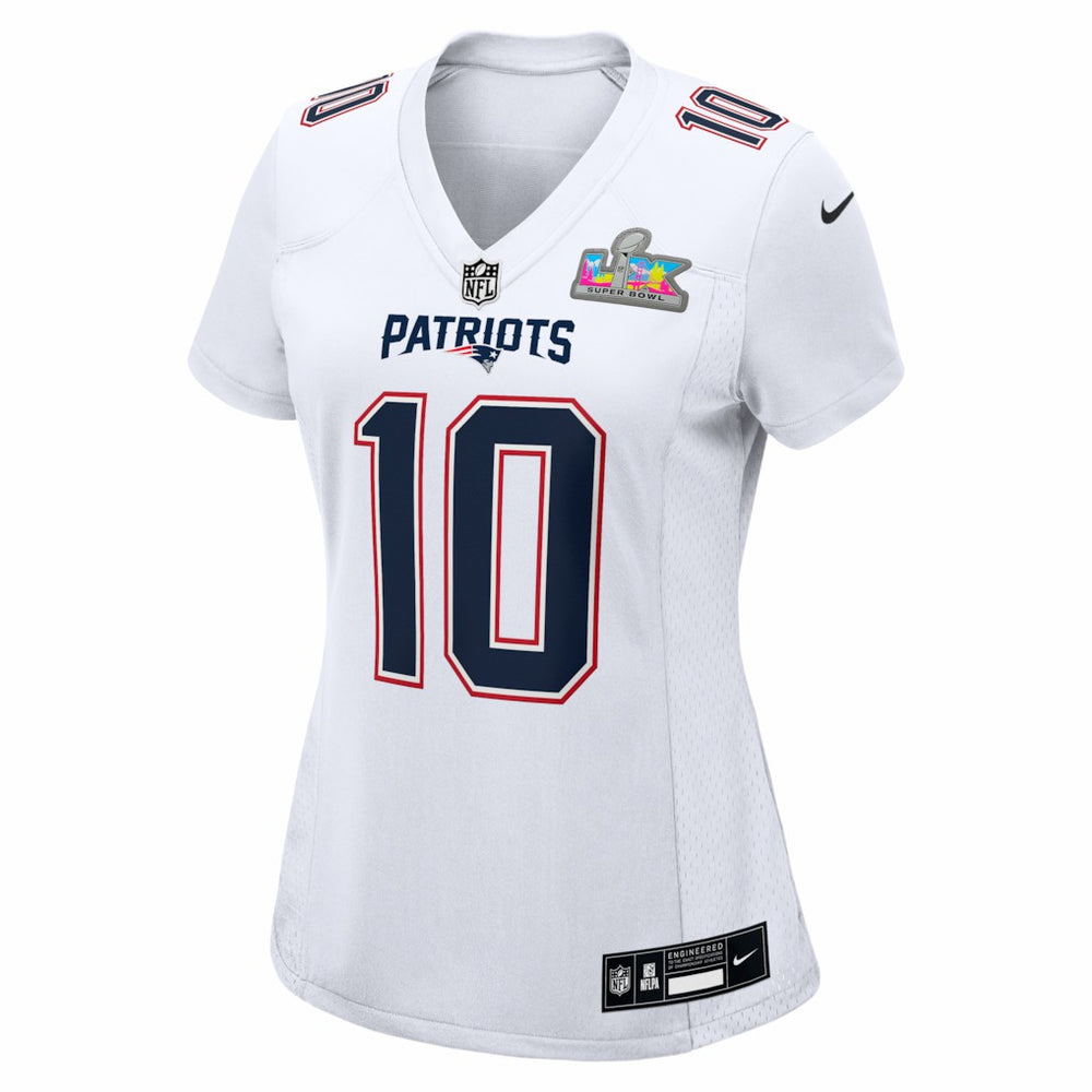 Nike Drake Maye New England Patriots Women's Super Bowl LX Patch Tundra Fashion Game Jersey White