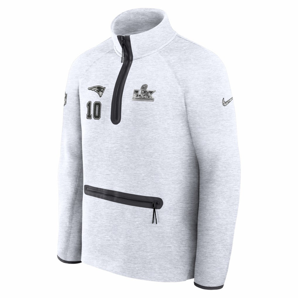 Nike Drake Maye New England Patriots Super Bowl LX Opening Night Tech Fleece Half-Zip Sweatshirt Gray