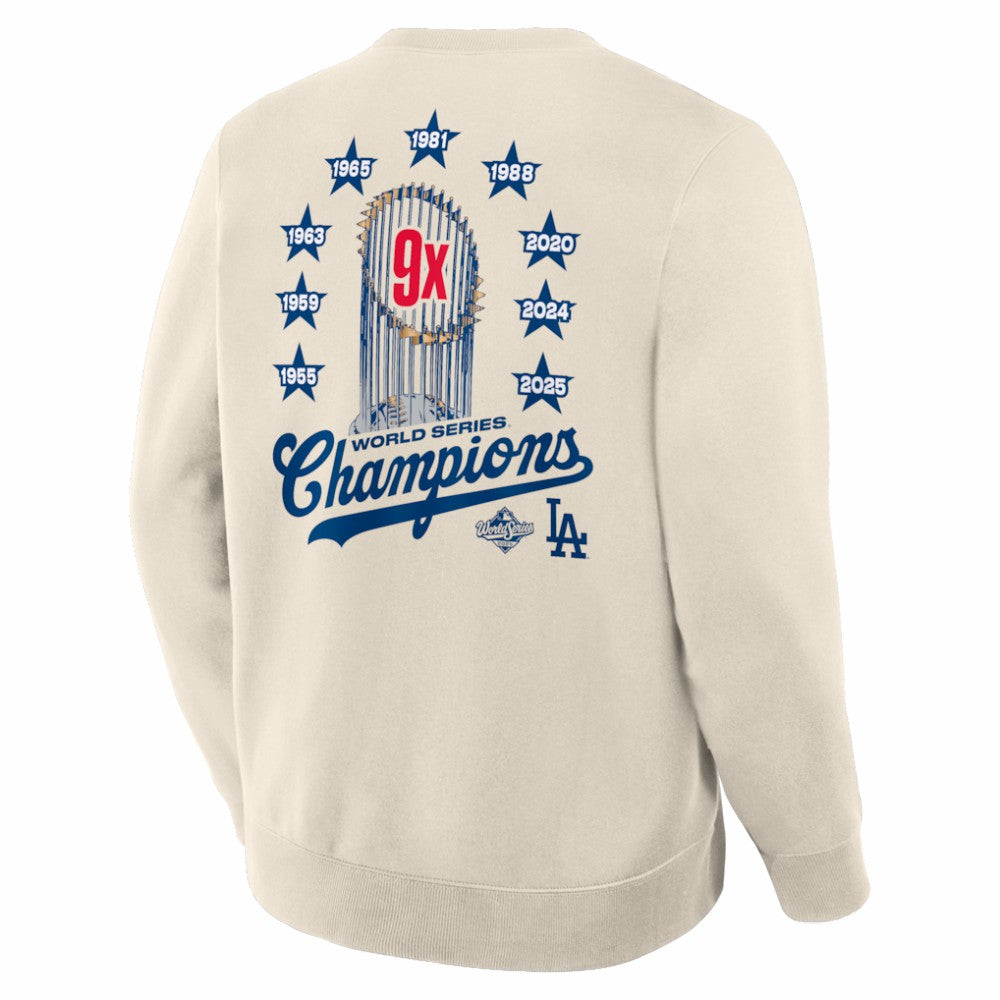 Los Angeles Dodgers Fanatics 9x Champs Crewneck Sweatshirt - Tan - Fanatics on Sale