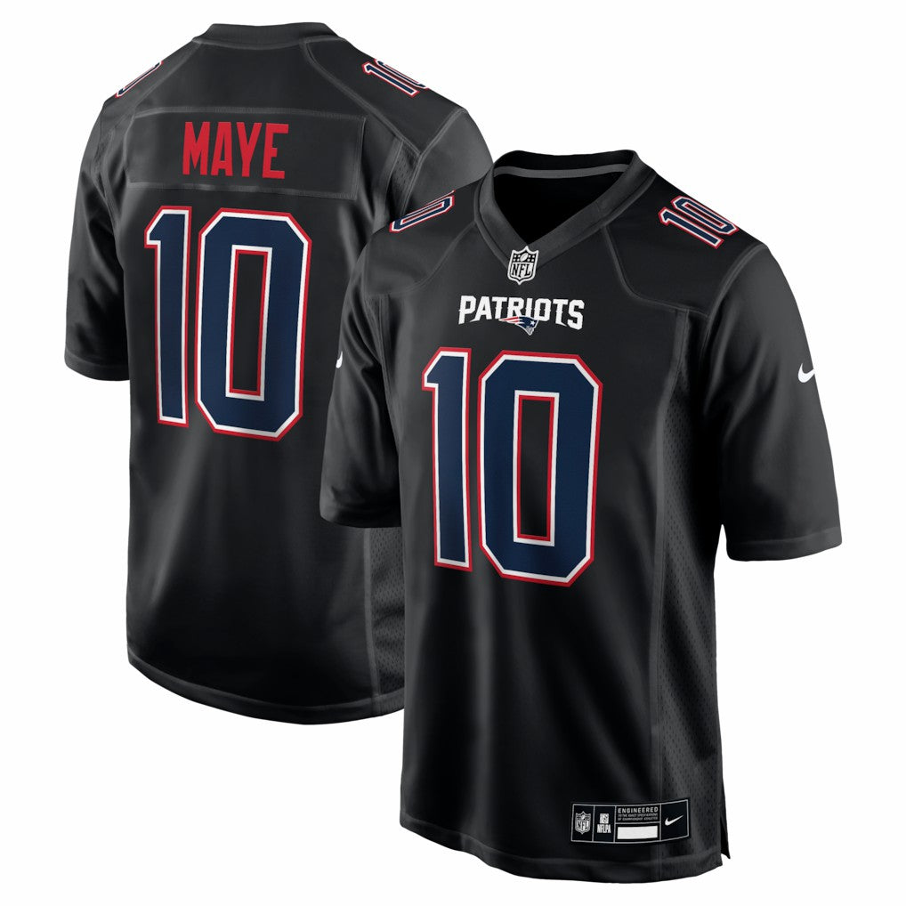 Nike Drake Maye New England Patriots Game Jersey Carbon Black
