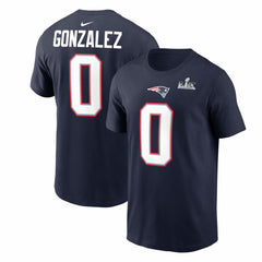 Nike Christian Gonzalez New England Patriots Super Bowl LX Patch Name & Number T-Shirt Navy