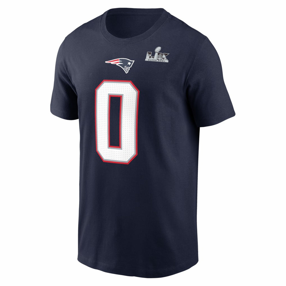 Nike Christian Gonzalez New England Patriots Super Bowl LX Patch Name & Number T-Shirt Navy