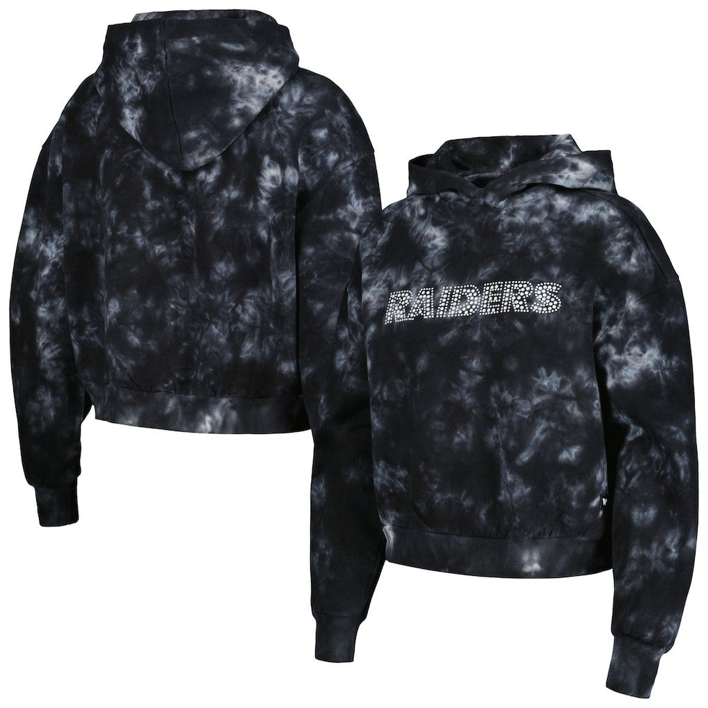Las Vegas Raiders The Wild Collective Women's Tie-Dye Cropped Pullover Hoodie Black