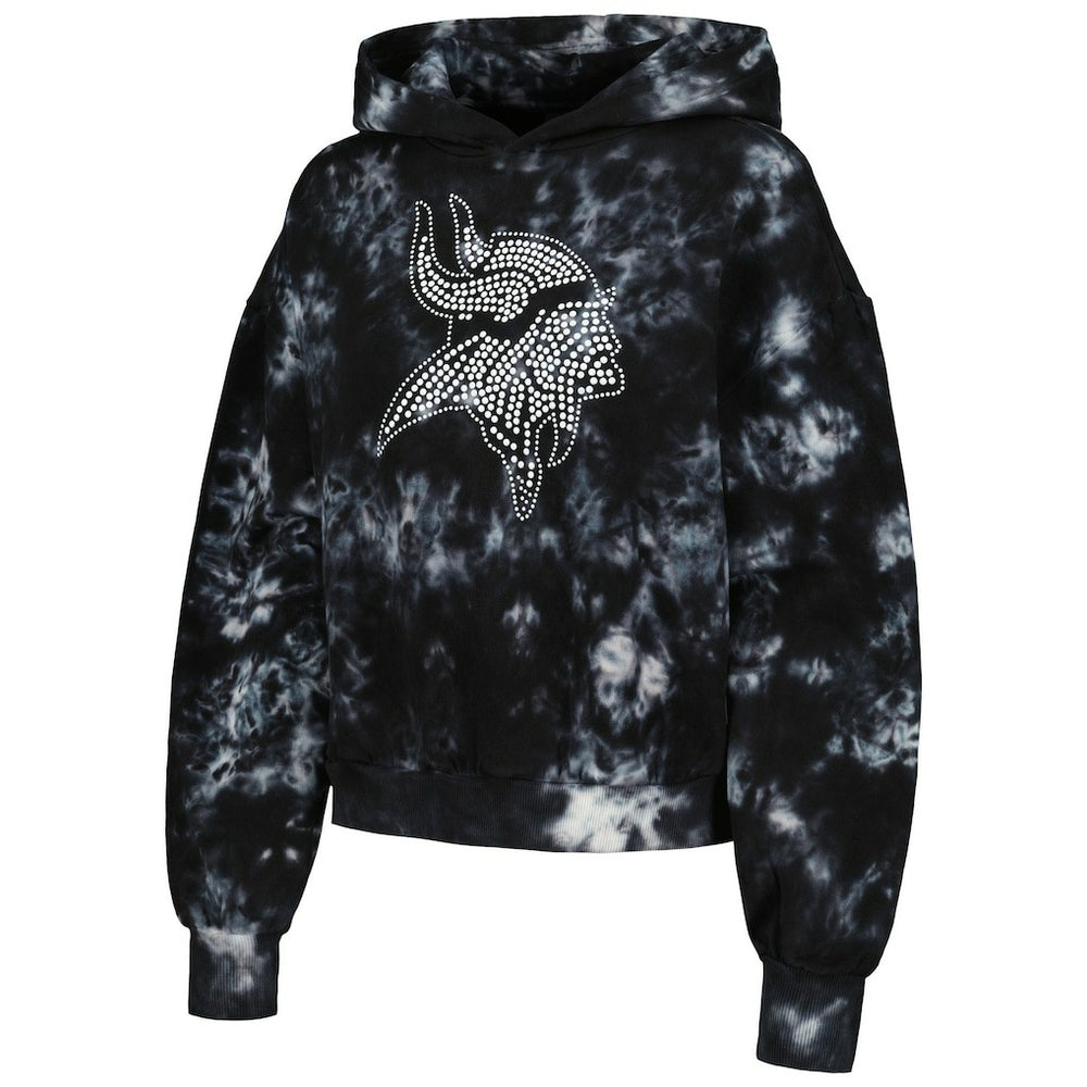 Minnesota Vikings The Wild Collective Women's Tie-Dye Cropped Pullover Hoodie Black