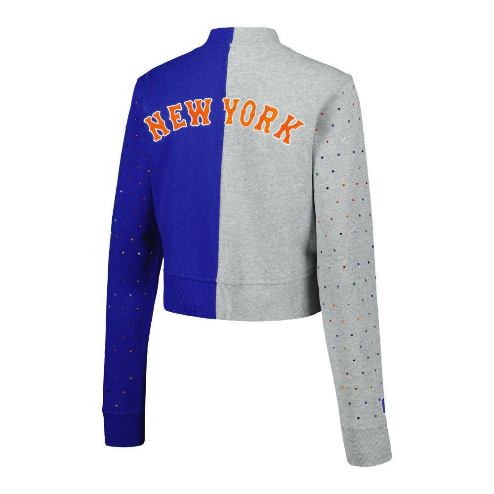 New York Mets Terez Women's Cropped Button-Up Cardigan - Gray/Royal - MLB Lifestyle