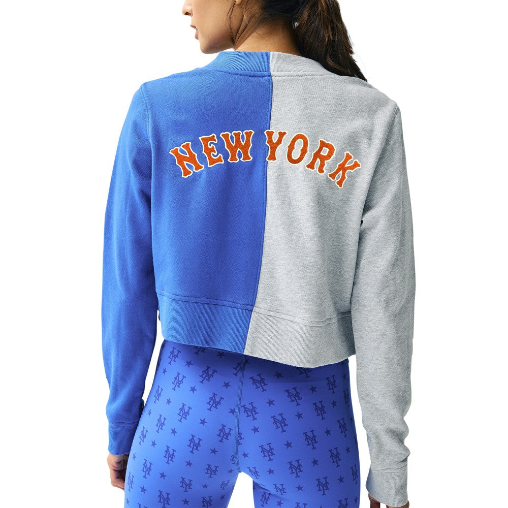 New York Mets Terez Women's Cropped Button-Up Cardigan - Gray/Royal - MLB Lifestyle