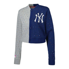 New York Yankees Terez Women's Cropped Button-Up Cardigan - Gray/Navy - MLB Lifestyle